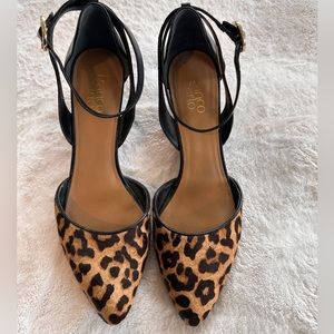 Franco Sarto leather leopard wedge sandals- size 10